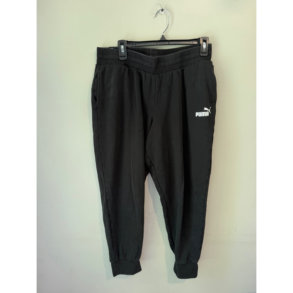 Puma Mens Essentials Logo Sweatpants Black Fleece Joggers Size Large